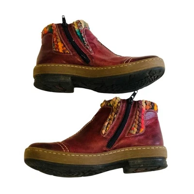 Botines de Cuero Vegano Talla E36 EE. UU. 5-5,5 Rieker Felicitas Vino Borgoña Boho Foto 1 de 4