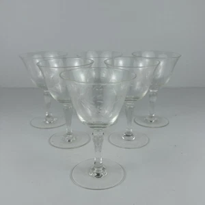 6er Set Vintage geätzte Kristall Weingläser florales Design klare Stielgläser 4" - Bild 1 von 5