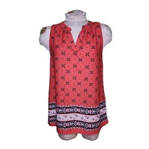 Sundial Stitch Fix Coral & Navy Split Neck Blouse Size XS - Bild 1 von 5