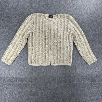 复古 Estelle 开衫毛衣女式大号金色奶油色纹理开放式针织 80 年代 — 第 1/4 张图片