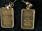 Vintage Credit Suisse - zestaw kolczyków 5 gramów - sztabka czystego złota 999,9 w ramce 14K.
