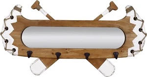 Wood Wall Mirror with Hooks Rustic Wooden Frame Hanging Wall Mirror for Anyroom - Picture 1 of 9