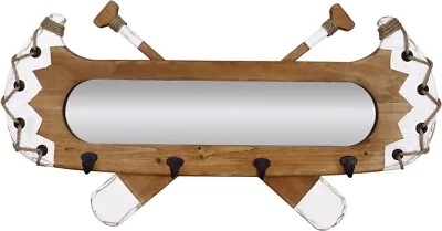 Wood Wall Mirror with Hooks Rustic Wooden Frame Hanging Wall Mirror for Anyroom - Image 1 of 4