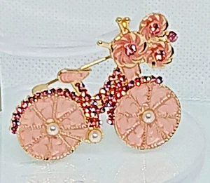 Elegant Pink Rhinestone Bicycle Brooch Birthday Gift for BF Enameled Metal Pin - Picture 1 of 4