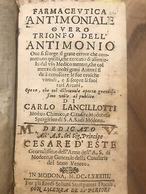 Carlo Lancillotti Farmaceutica Antimoniale Antimonio Mercurio 1683 Due Opere  • 800€
