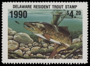 1990 Delaware Resident Trout Stamp. Mint Never Hinged. Original Gum - Picture 1 of 1