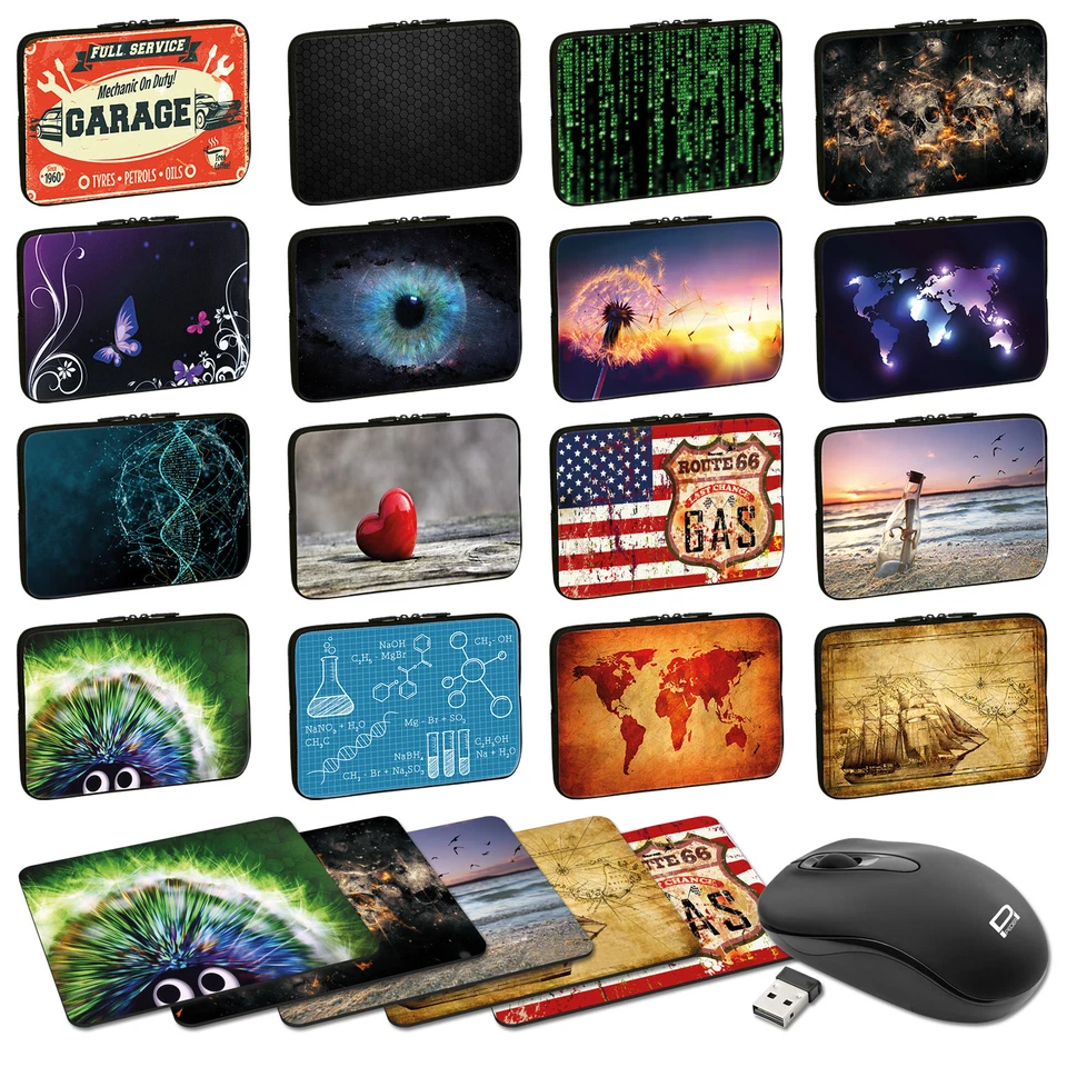 Design Notebook Schutzhülle 17,3 Zoll Laptop Hülle Sleeve Tasche + Mauspad, Maus