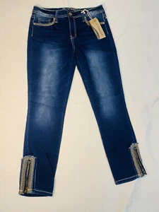 Blue Desire Size 6 Denim Jeans With Embroidered Zips, Brand New Pants Indian  - Picture 1 of 8