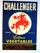 LOT(S) OF 100 VINTAGE CHALLENGER VEG LABELS w LIGHT RIPPLING (CAN BE MATTED OUT)