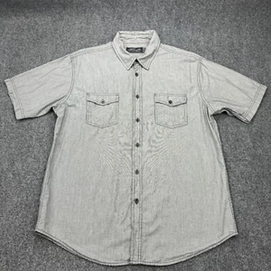 Retro Fit Shirt Mens Extra Large Grey White Stripe Untuck Flap Pockets Moto - Picture 1 of 18
