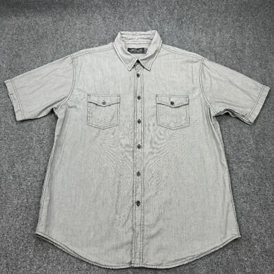 Retro Fit Shirt Mens Extra Large Grey White Stripe Untuck Flap Pockets Moto - Image 1 of 4