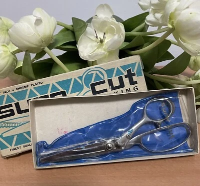 Vtg 8" SURE CUT PINKING SHEARS SCISSORS CHROME AUTOMATIC TENSION WILLIS CO - Image 1 of 4