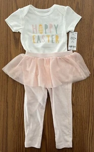 Easter Carter’s Girls 18 M “Hoppy Easter” NWT 2 PC Tulle Pink Bodysuit Legging - Picture 1 of 11