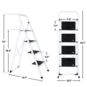 4 Step Ladder Folding Step Ladder for Kitchen Garage Library and Home Sturdy - Picture 1 of 12