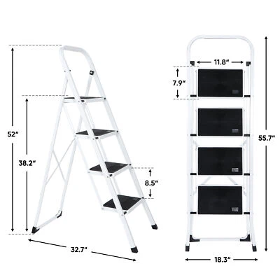 4 Step Ladder Lightweight Folding Step Stool Convenient Handgrip Sturdy Wide - Image 1 of 4