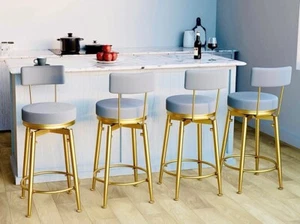 Upholstered 25” swivel counter height barstool set of 4 In Grey with backrest - Picture 1 of 8