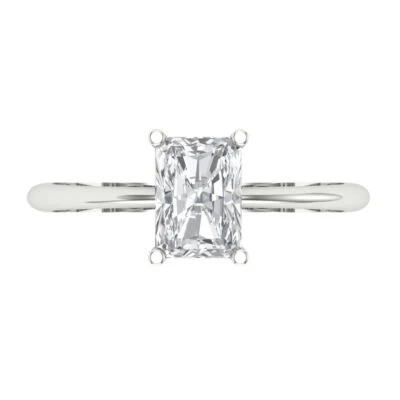 1Ct Radiant Cut VVS1 Zirconia Diamond Solitaire Designer Ring 14K White Gold - Image 1 of 4