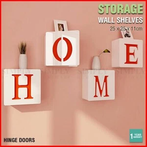 Square Wall Storage Shelf Unit Rack Door Shelves Floating Bookshelf White Home - Picture 1 of 12