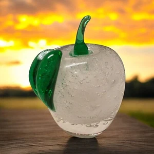 Handblown Art Glass 5" Apple Paperweight/Figurine w/Applied Green Leaf ~ LOOK!!! - Picture 1 of 10