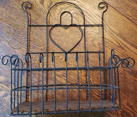 Half Basket with Heart Decorative Black Metal Wire Wall Hanger 14" tall Cover