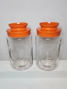 2 Pc Vtg ANCHOR HOCKING Maxwell House Coffee WHEEL & BRIDGE Glass Jar Canisters - Picture 1 of 9