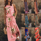 Womens Crew Neck Floral Boho Maxi Dress Ladies Casual Loose Sleeveless Sundress