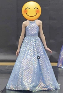 2 Cute Pageant / Formal Aqua Blue Mermaid Scales Dress Size 10 - Picture 1 of 5