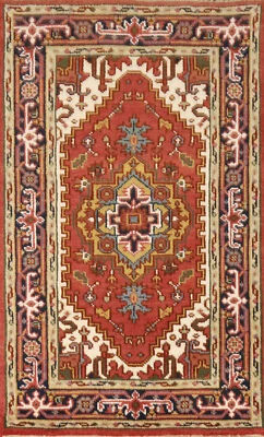 Elegance Redefined Hand-Knotted Heriz Serapi Indian 3x5 ft Accent Rug - Image 1 of 4