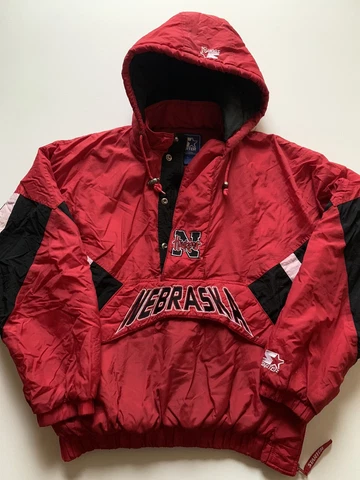 Vintage Starter Nebraska Cornhuskers Jacket Mens Large Puffer Pullover Hooded Cover