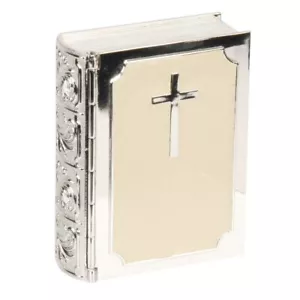 Bible Silverplated & Cream Epoxy Trinket Keepsake Box Christening Gift - Picture 1 of 3