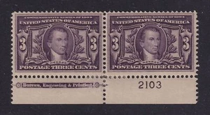 1904 Louisiana Purchase 3c violet Sc 325 MHR OG plate number & imprint pair (CC - Picture 1 of 2