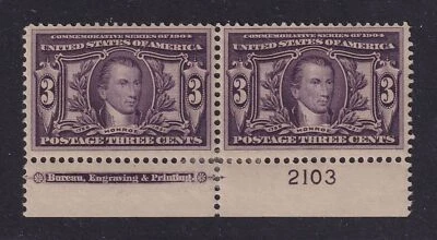 1904 Louisiana Purchase 3c violet Sc 325 MHR OG plate number & imprint pair (CC - Image 1 of 2