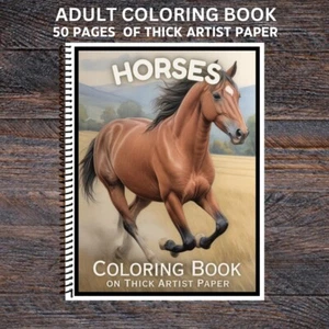 Horses - Spiral Bound Adult Coloring Book - Thick Artist Paper - 50 pages - Picture 1 of 2