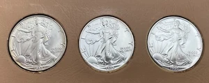 Walking Liberty SILVER DOLLAR set 1988 UNC, 1989 BU & 1990 BU I OZ. FINE SILVER - Picture 1 of 9