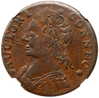 Moneda de cobre colonial Connecticut 1788 M 11-G R-2 NGC AU 58 busto enviado por correo izquierda Foto 1 de 3
