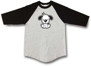 NW MEN'S PRINTED CUTE DOG FUNNY HIPSTER BASEBALL BLACK-GREY GAGLAN T-SHIRT - Picture 1 of 2