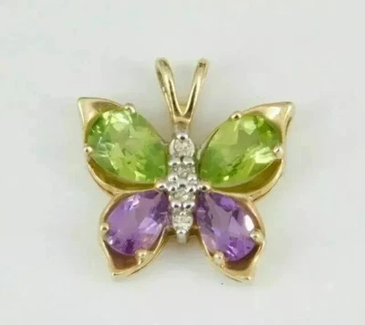 Lab Created Peridot 2.50Ct Pear Cut Butterfly Pendant 14K Yellow Gold Plated - Image 1 of 4