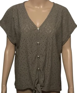 Modern Attraction Blouse Size L Gray Stretch Pullover Short Sleeve V-Neck - Picture 1 of 3