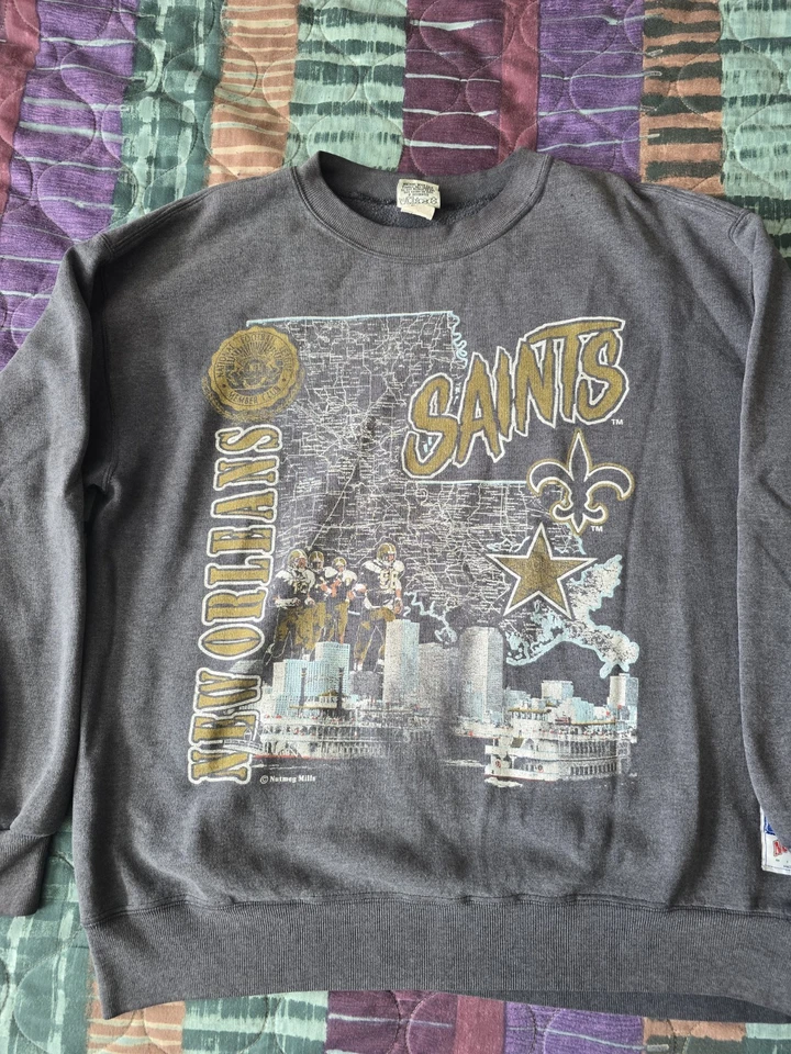 VINTAGE 90s Dark Gray New Orleans Saints Nutmeg Sweatshirt Size XL 24.5x28 - Imagem 1 de 4