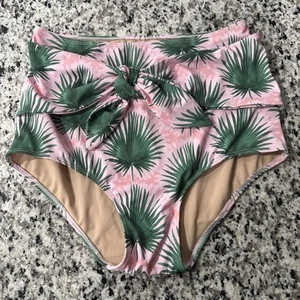 Women’s Kortni Jeane Bikini Swimsuit Bottoms Bow Tie Up Front Pink & Green Small - Picture 1 of 9