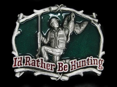 UE05160 *NOS* VINTAGE 1994 **PREFERIRÍA ESTAR CAZANDO** HEBILLA DE CINTURÓN CONMEMORATIVA Foto 1 de 3