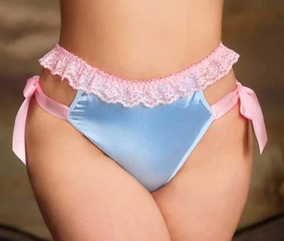 Vtg Style Pin Up 2nd Skin Satin Tie Sides Brief Bikini Panties PLUS 3X 3Xl NEW - Image 1 of 4