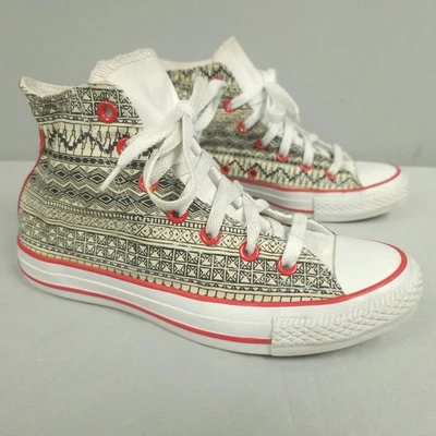 匡威 Converse Chuck Taylor All Star 女式 7.5 白色黑色红色部落帆布高 — 第 1/4 张图片