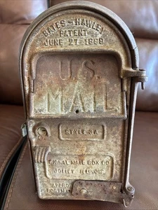 Vintage 1899 Bates Hawley US MAIL Style 3A Mailbox W/ Cast Iron Door& Front Slot - Picture 1 of 20