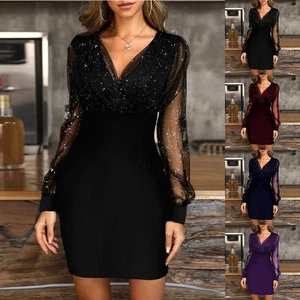 Trendy V neck Bodycon Dress with Elegant Puff Sleeve Great for Evening Events - Picture 1 of 34