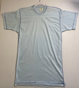 Vintage 70s Blank T Shirt Reverse Seam Light Blue Medium Large USA MADE BROOKLYN - Bild 1 von 6