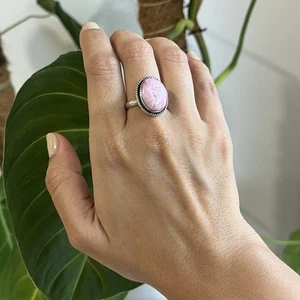 950 Sterling Silver Peruvian Rhodonite Ring - Peru Jewelry Adjustable Handmade - Picture 1 of 6