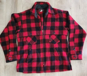 VTG Johnson Woolen Mills Shirt Jacket Men Work Hunting Red Buffalo Plaid Sz 17 - Picture 1 of 14