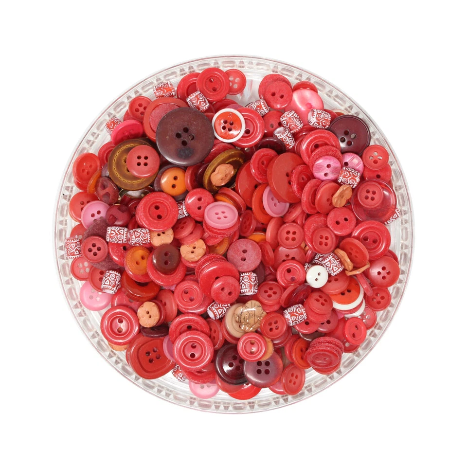 150g Aufnäh-Knopfmischung in roter Farbe aus Kunststoff 2-Loch, 4-Loch, Ösen - Bild 1 von 1