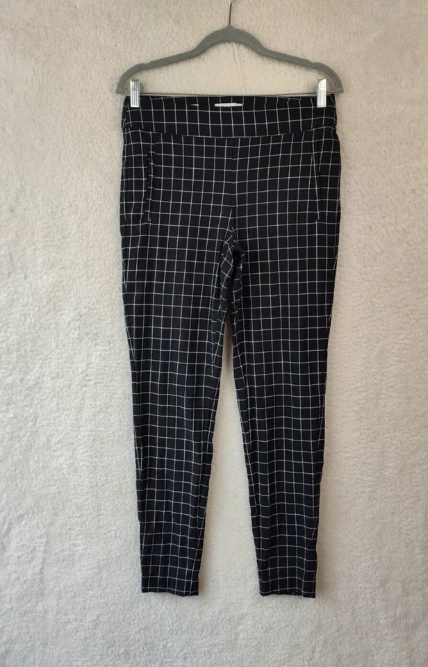 Elle Mujeres Leggings Medianos Negros Cuadros Mezcla Rayón Pierna Ajustada Elastizada Calce Pantalones Foto 1 de 4
